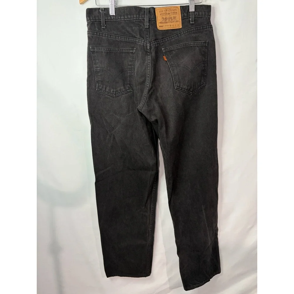 Levis 550 Relaxed Fit Jeans Mens 33x34 Faded Black Orange Tab Vintage Denim